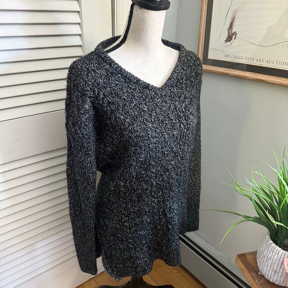 ATHLETA Sweater Womens Small Black Wool Cashmere Pullover V-Neck Side Zips Cozy - Picture 3 of 11